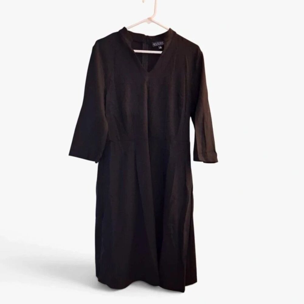 New! Eloquii Black V-Neck Ponte Fit & Flare Dress 3/4 Sleeve Size 14